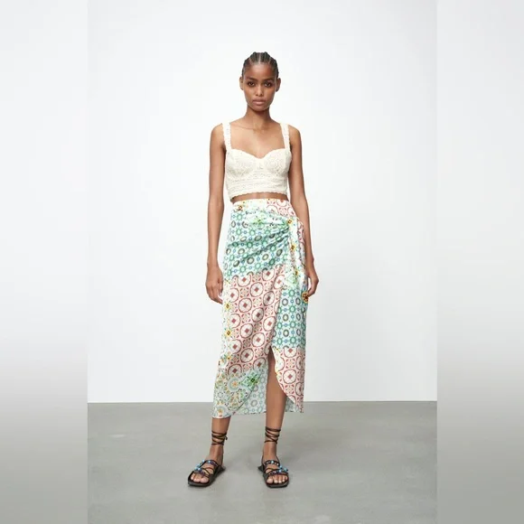 zara printed sarong skirt